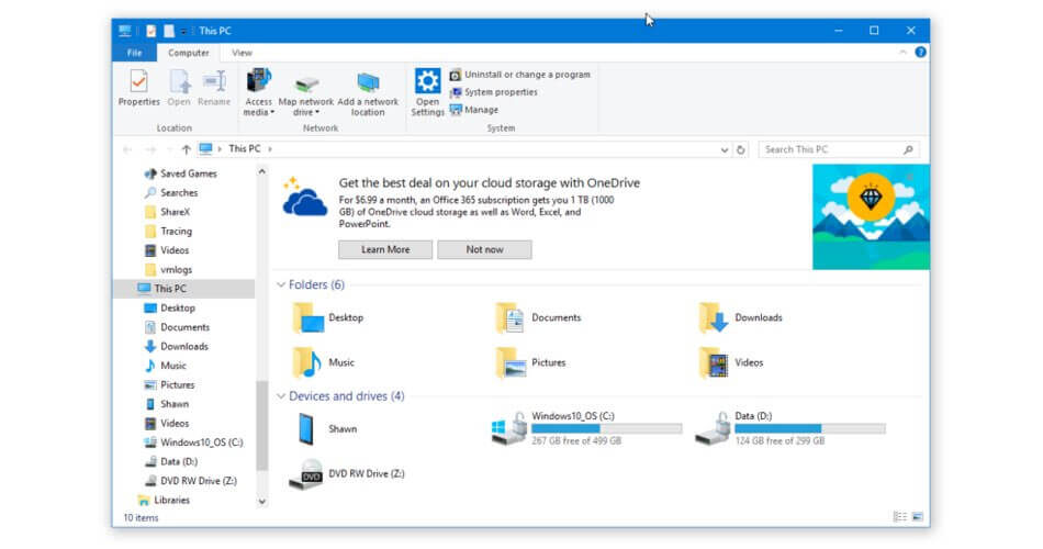 OneDrive reklam i Utforskaren Windows 10