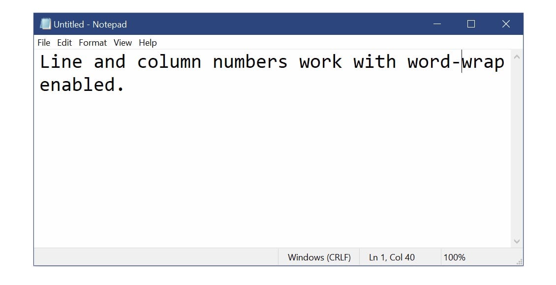 new notepad line and column