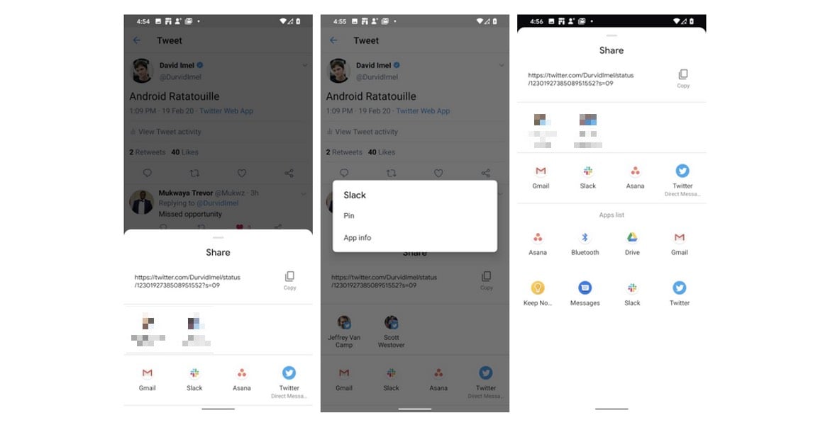 android 11 favourite share app meny beta