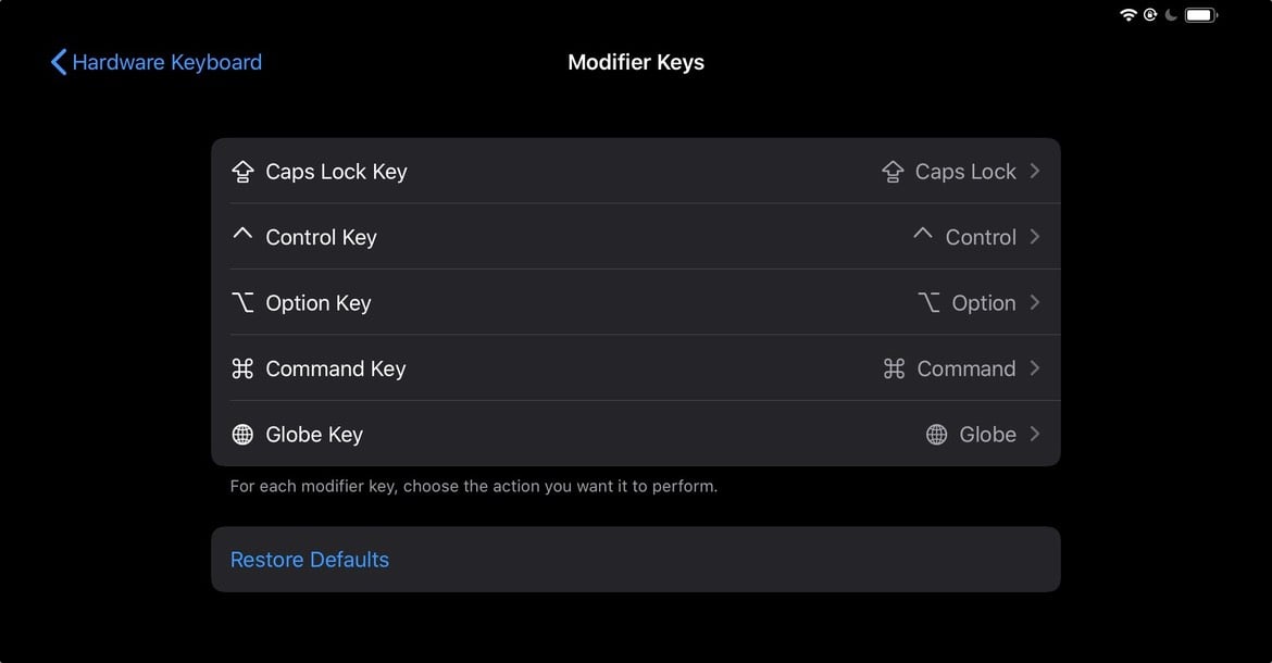 ipados 134 modifier keys 2020