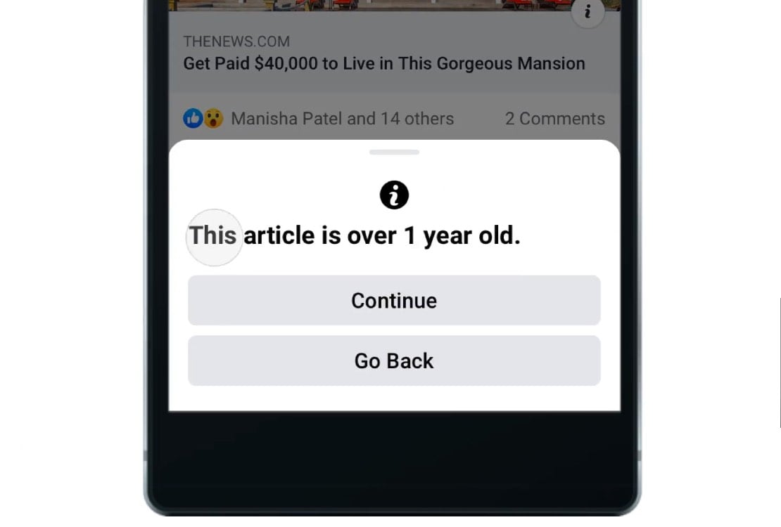 Facebook börjar varna när du delar gamla nyheter i social media 43 facebook gammal artikel notis 90dagar 2020