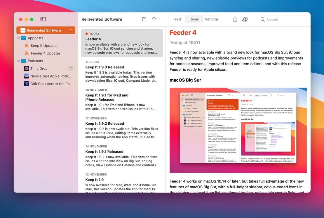 Feeder 4.0 är släppt med design för Big Sur, iCloud-stöd och Apple Podcasts 43 feeder 4 2020