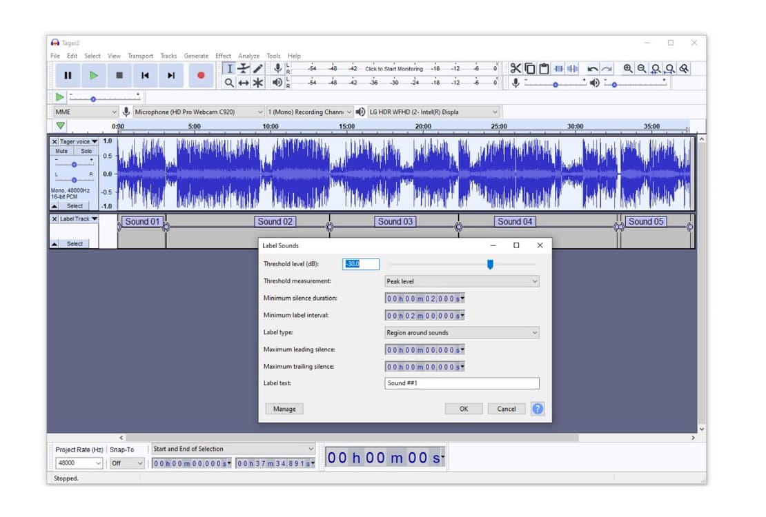 audacity v3 label sounds analyzer 2021