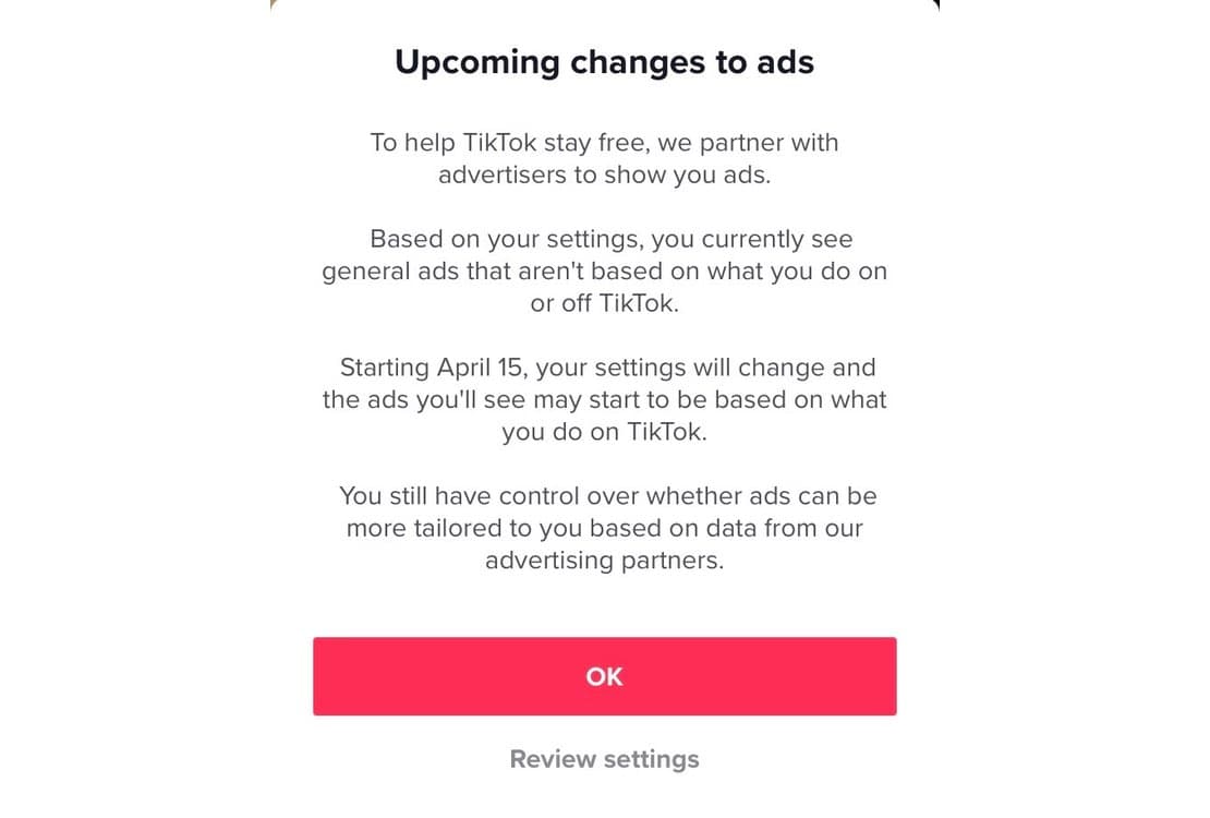 tiktok integritet annonser april2021