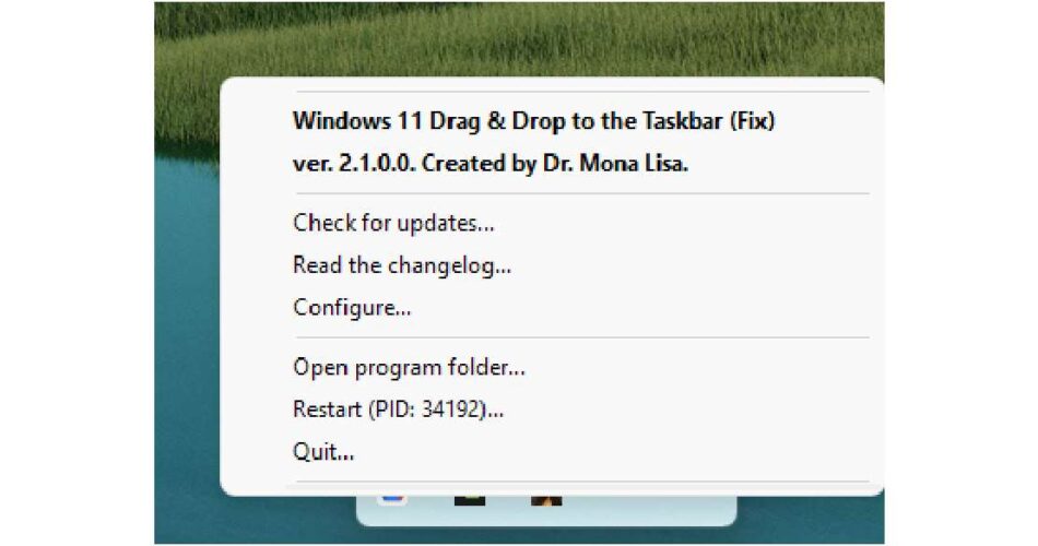 Windows11DragAndDropToTaskbarFix installningar jan2022