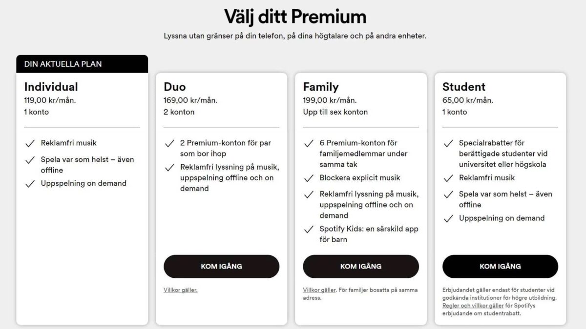 Nya priset på Spotify Premium, Duo och Familj i Sverige 44 spotify priser sommaren 2023
