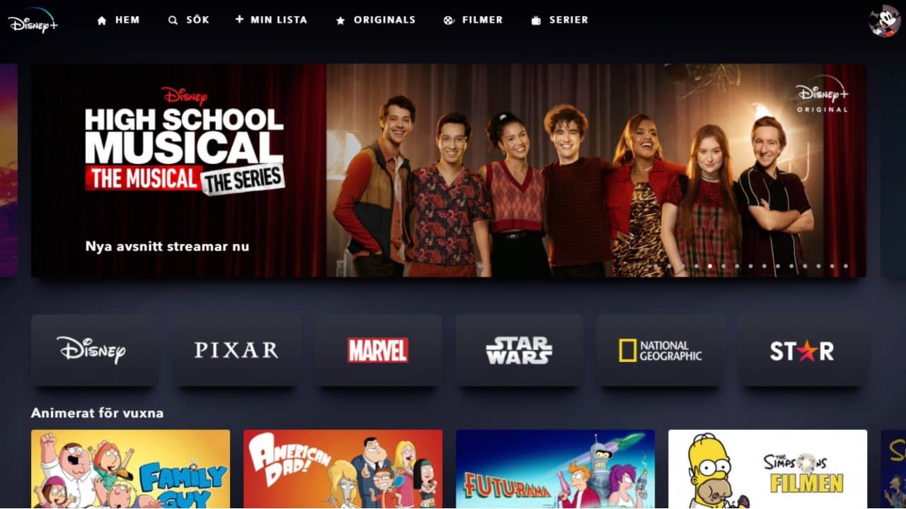 Disney Plus startsida
