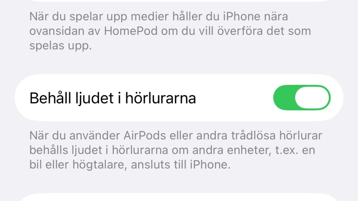 ios 26 airpods installning behall ljudet i horlurarna